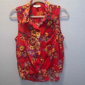 Beachlunchlounge Red Floral Top Janera Tie Front Women’s Sz Medium